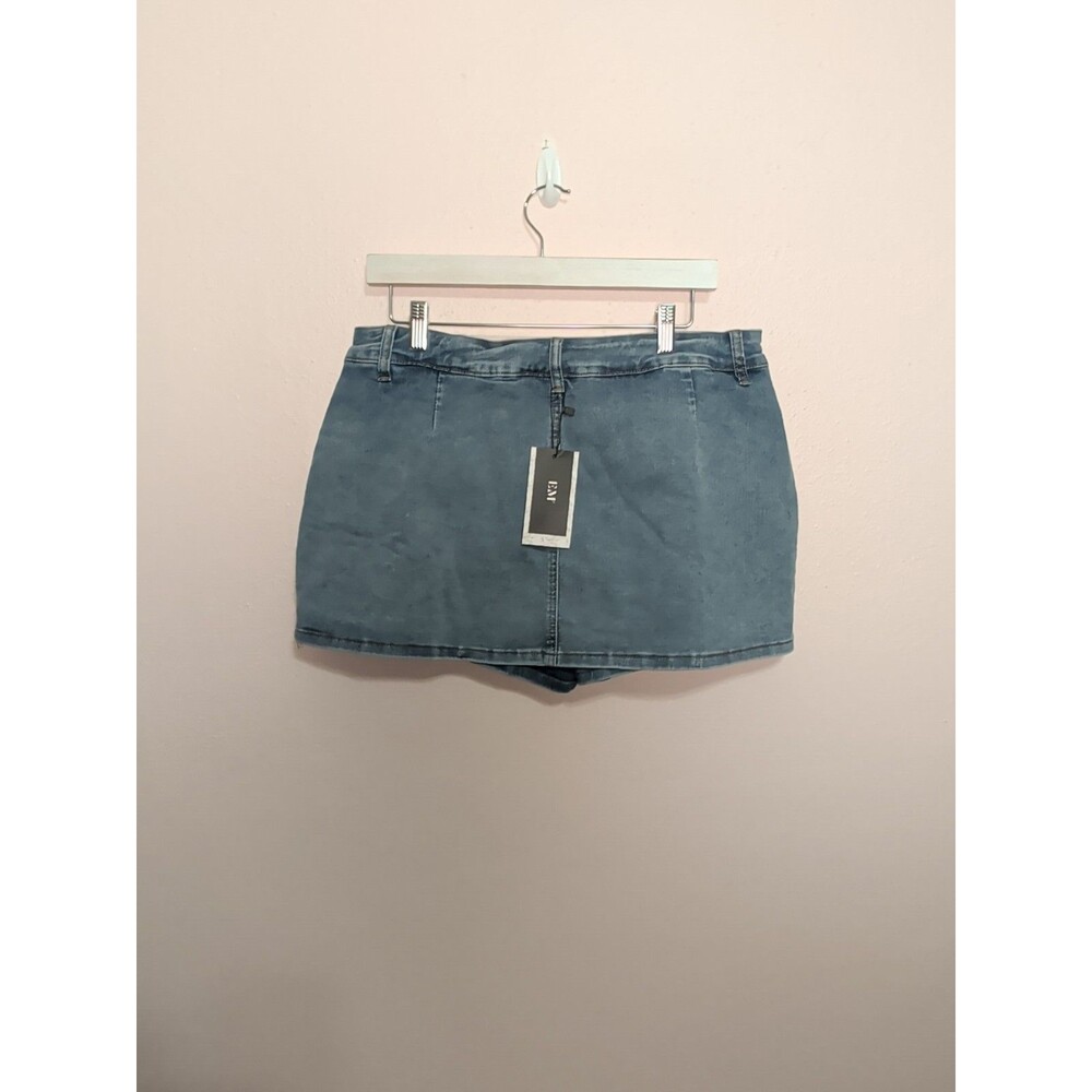 Womens XL Blue Denim Distressed Skort Frayed Mini Jean Skirt Shorts XL Y2K - Picture 5 of 12